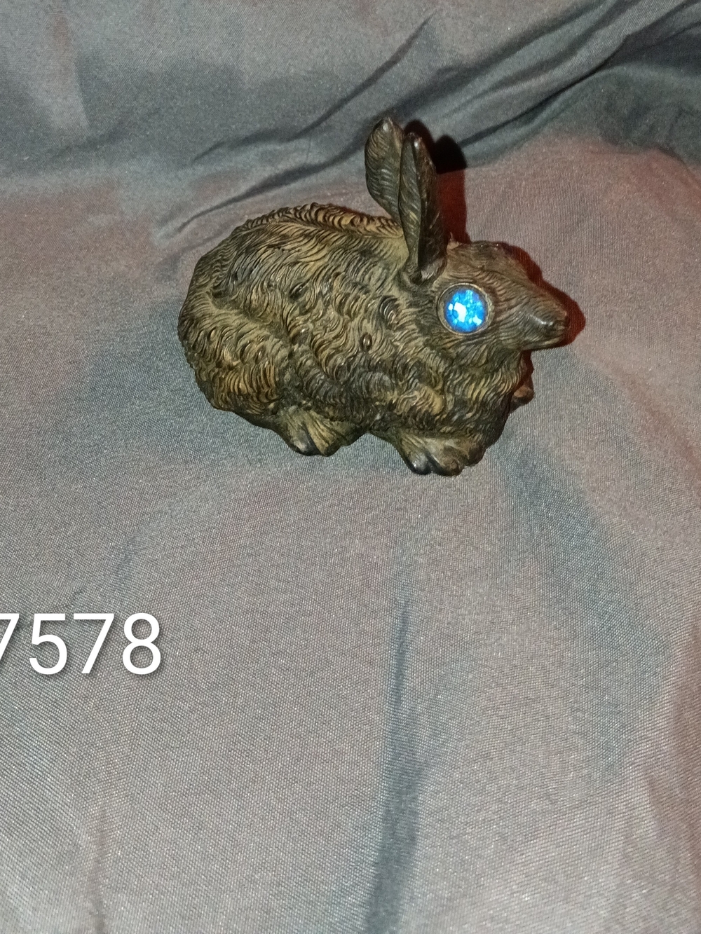 Decorative Brown Rabbit Figurine with Blue Eyes